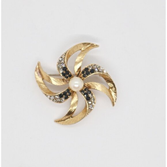 Vintage Brooch Faux Pearl & Rhinestones Pin - Picture 3 of 3